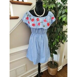 dizzylissy Women's Blue Striped 100% Cotton Scoop Neck Knee Length Dress Size L